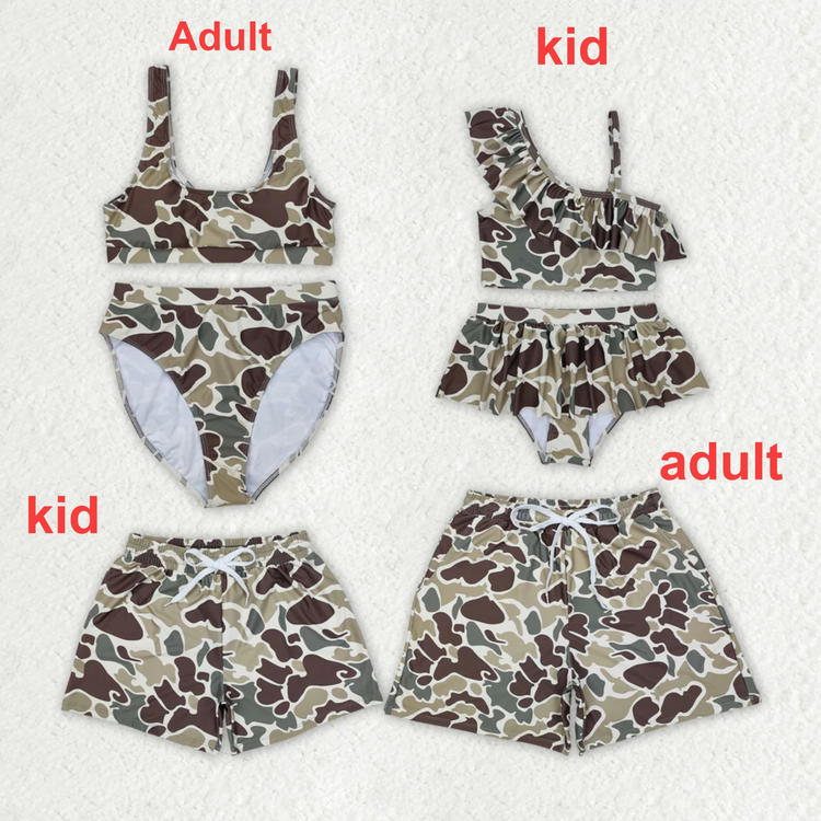 adult swimsuit and swim trunks