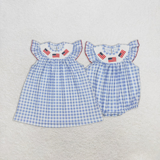 Match Smocked Baby Girls 4th Of July Flags Knee Length Dresses Romper  D 3.24