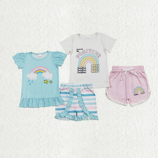 Match Baby Girls Positive Rainbow Shirts Top Ruffle Shorts Clothes Sets  D 5.26