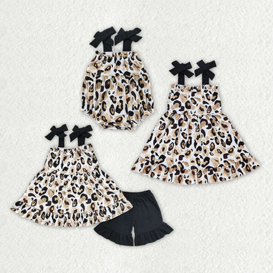 Match Baby Girls Straps Gold Leopard Sibling Sister Rompers Dresses Clothes Sets