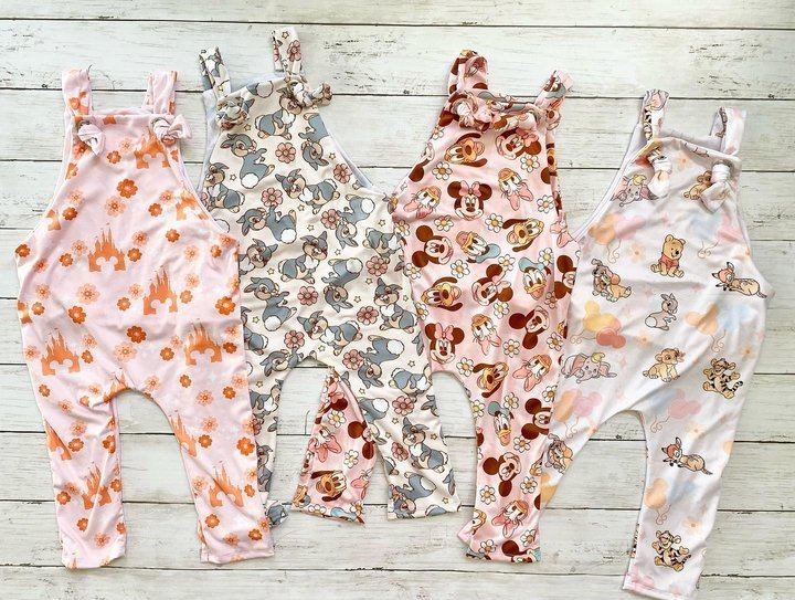 preorder SR1440 Flower Cartoon Castle Pink Suspender Jumpsuit