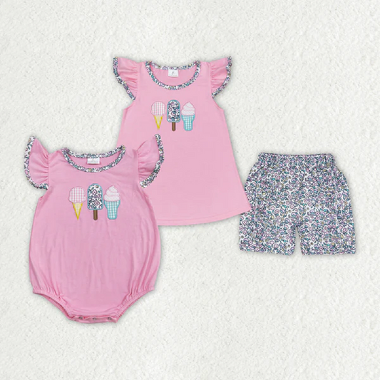Match Baby Girls Popstick Flowers Sibling Sister Rompers Clothes Sets