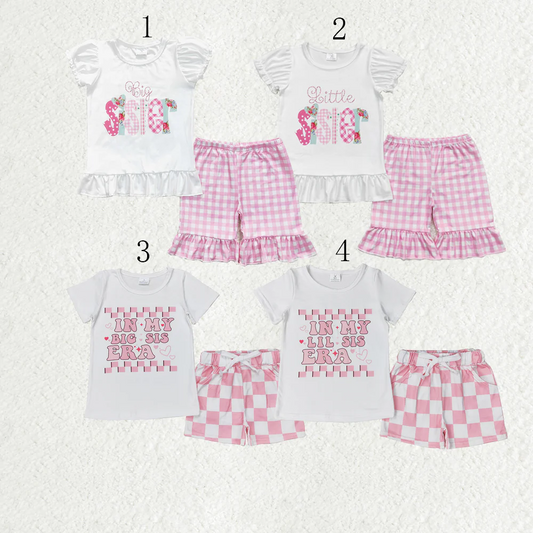 Match Baby Girls Little Big Sister Tee Shirts Ruffle Plaid Shorts Clothes Sets  D 5.26