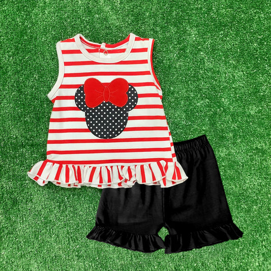 pre-order GSSO1022 Cartoon red striped sleeveless black shorts suit