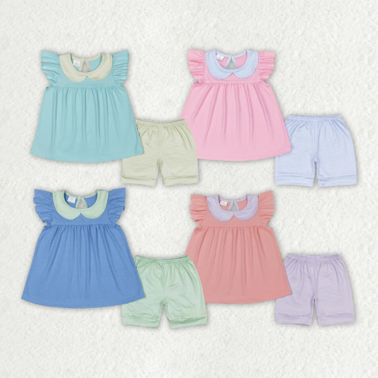 Match Baby Girls Sibling Sister Flutter Sleeve Ruffle Tunic Shorts Clothes Sets