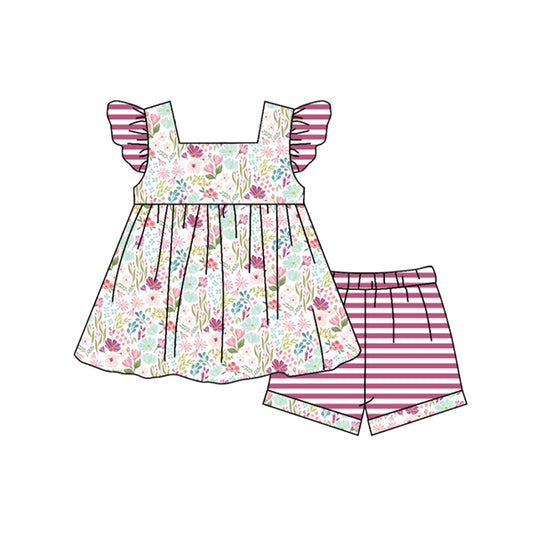 pre-order GSSO0939 Flower pink and purple striped flying sleeve shorts suit