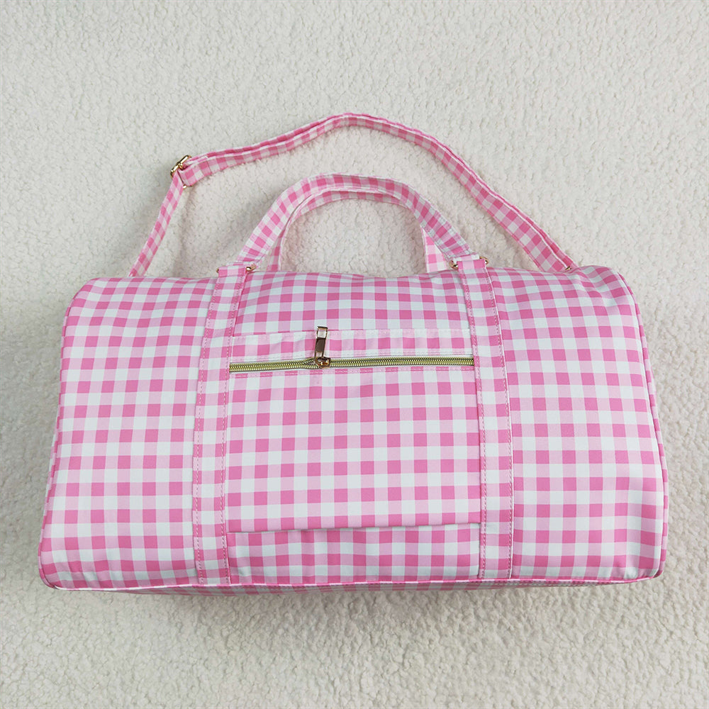 BA0302  Pink Checkered Print Gym Duffle Bags   D 5.6