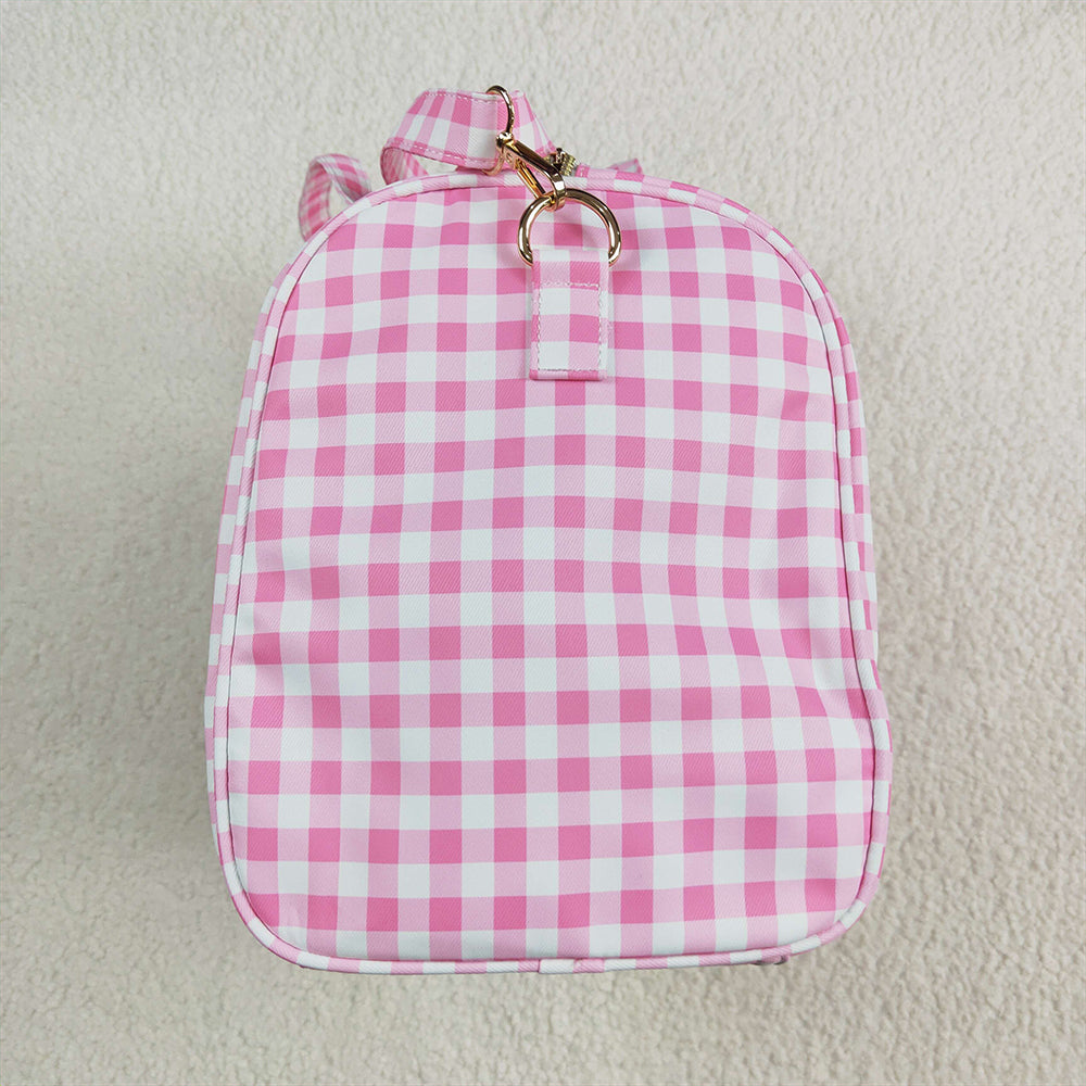 BA0302  Pink Checkered Print Gym Duffle Bags   D 5.6