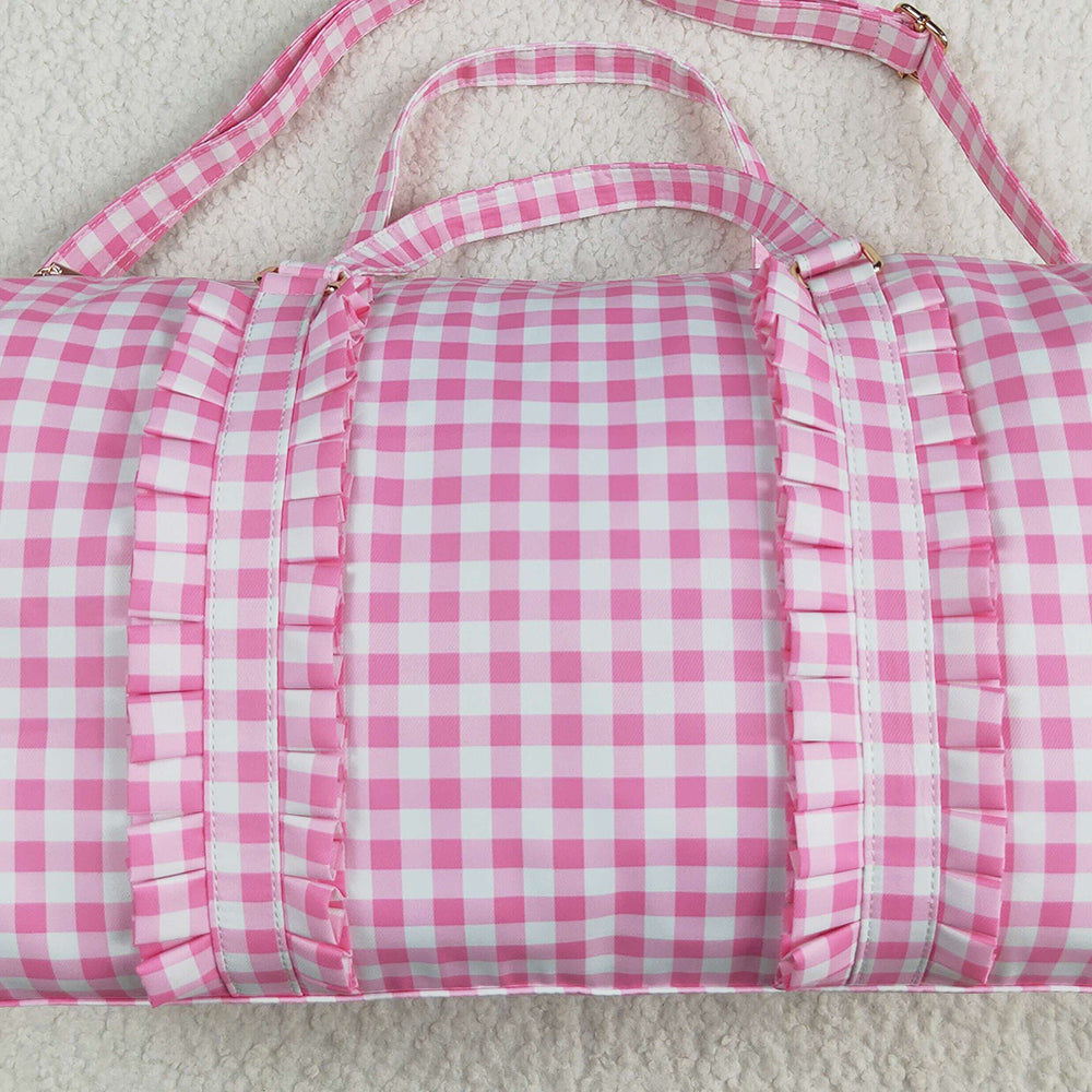 BA0302  Pink Checkered Print Gym Duffle Bags   D 5.6