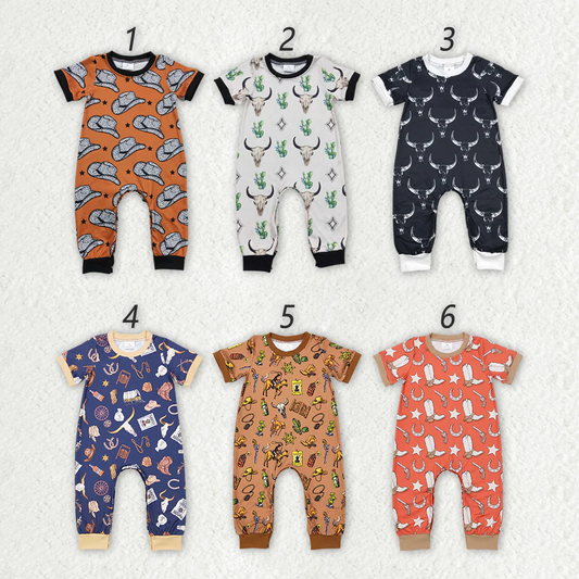 Match Baby Girls Boys Western Cow Short Sleeve Rompers