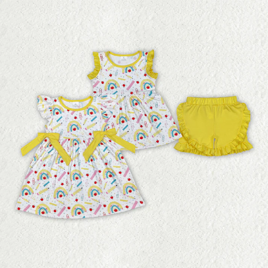 Match Baby Girls Rainbow Back To School Dresses Outfits Sets  D 3.13