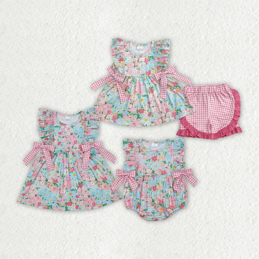 Match Baby Girls Blue Pink Flowers Rompers Dresses Outfits Sets  D 3.13