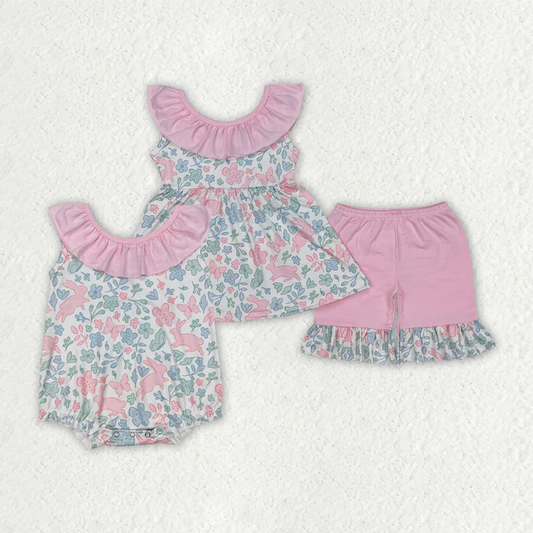 Match Baby Girls Pink Easter Rabbits Rompers Outfits Sets  D 3.13
