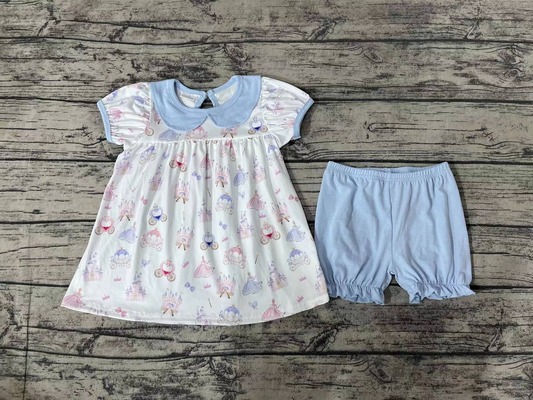 GSSO1046 Princess Castle Blue Doll Collar White Short Sleeve Shorts Suit D 4.1
