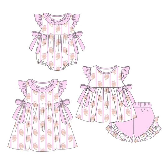 Match  Football Pink Print Girls Summer Matching Clothes Sisters Wear D 4.10