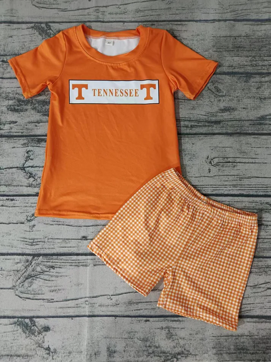 Custom Short sleeves T top plaid shorts boys team clothes  D 4.22