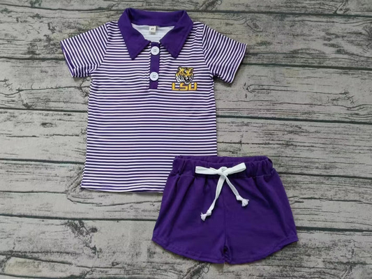 Custom purple tiger polo shirt shorts boys team clothes  D 4.23