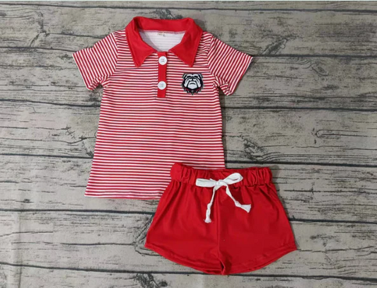 Custom Aug G red stripe polo shirt shorts boys team clothes  D 4.24