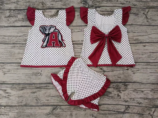 Custom  maroon polka dots A elephant top shorts girls team clothes D 4.24