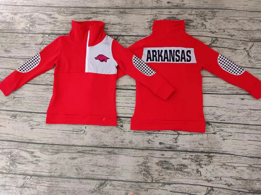 Custom red plaid hogs baby boys team pullover D 4.26