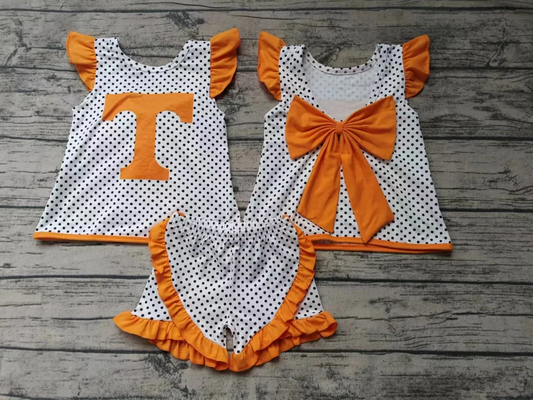 Custom T yellow polka dots girls team clothing setD 4.26