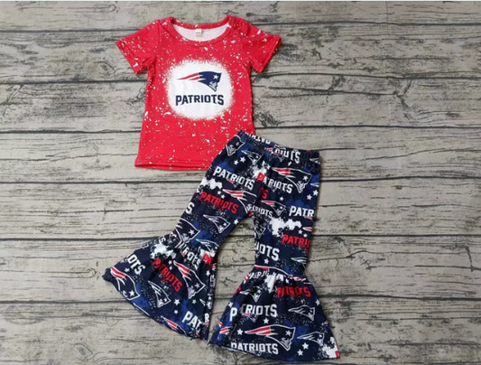 Custom red bleached top bell bottom pants girls team clothes D 4.28