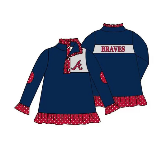 Custom red polka dots navy A baby girls team pullover  D 4.30