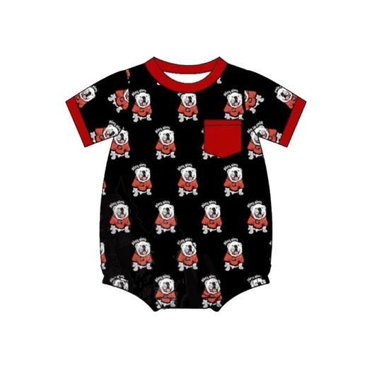 Custom black red short sleeves dog baby boy team romper D 4.26