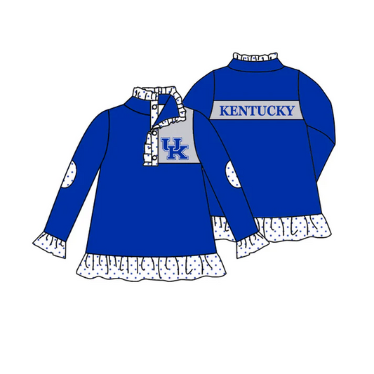 Custom polka dots ruffle blue U K kids girls team pullover D 4.30
