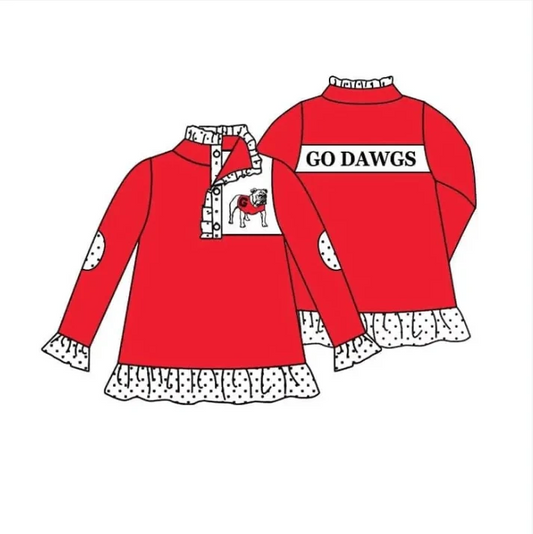 Custom polka dots ruffle red G dog kids girls team pullover D 4.30
