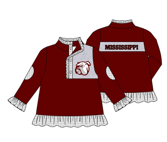 Custom plaid ruffle maroon kids girls team pullover D 4.30