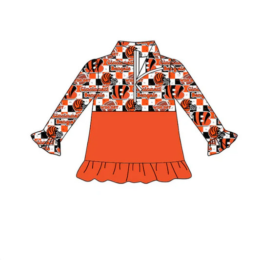 Custom orange B ruffle long sleeves girls team pullover D 4.30