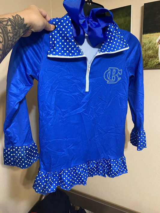 Custom Blue polka dots ruffle baby girls team shirt D 4.30