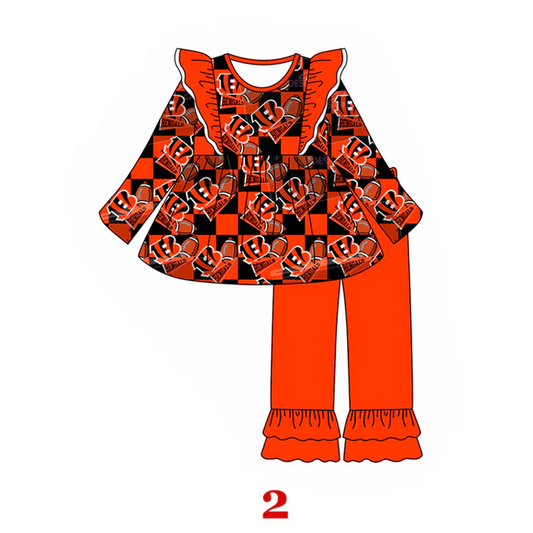 Custom B plaid tunic orange pants girls team outfits D 4.30