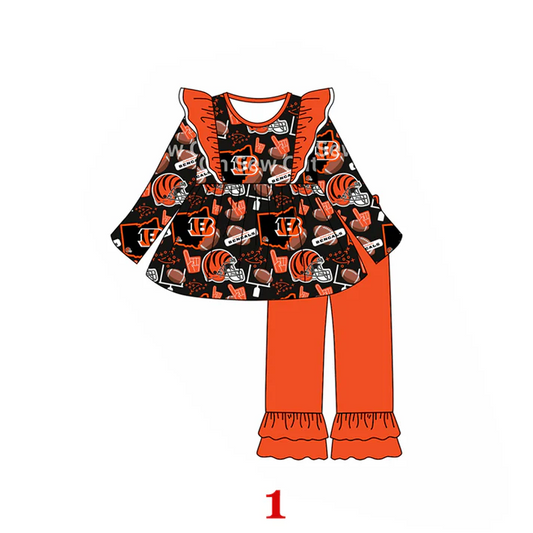 Custom B football tunic orange pants girls team outfits D 4.30