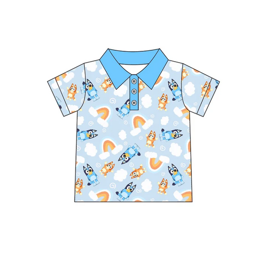 Custom Baby Boys Blue Dogs Rainbow Short Sleeve Tee Shirts  D 5.9