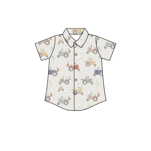 Custom Baby Boys Green Duck Tractor Buttons Shirt Tops D 5.10