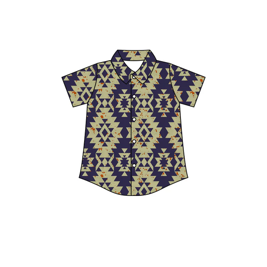 Custom Baby Boys Navy Aztec Western Buttons Shirt Tops D 5.13
