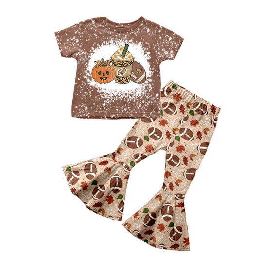Custom Baby Girls Football Shirt Bell Pants Clothing Sets D 5.13