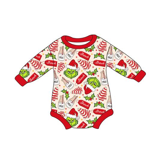 Custom Newborn Baby Boys Christmas Green Face Long Sleeve Romper  D 5.21