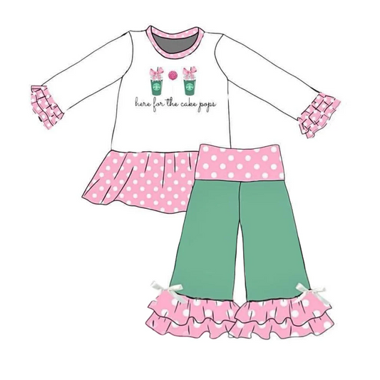 Custom Baby Girls Cake Top Pink Polka Dot Green Pants Outfit D 5.21