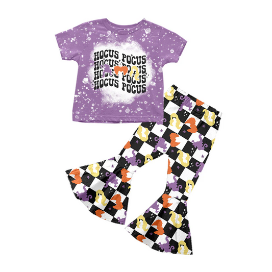 Custom Kids Girls Halloween Checker Bell Bottom Pants Set D 5.21