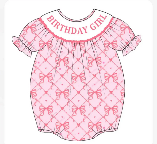 Custom Birthday Girls Pink Bow Romper  D 5.21