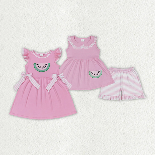 Match Baby Girls Watermelon Pink Sibling Dress Clothes Sets