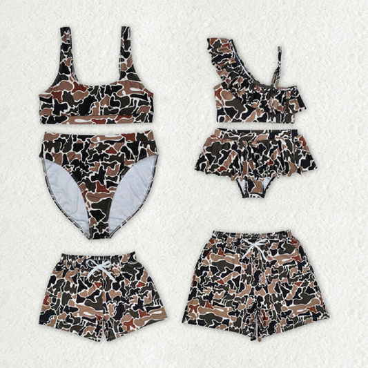 Match Family Boys Baby Girls Duck Brown Camouflage Beach Wear Trunks Swimsuits