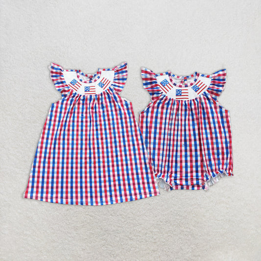 Match Baby Girls 4th Of July Smocked Gingham Dresses Rompers  D 3.24