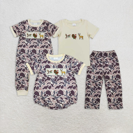 Duck Turkey Deer Embroidery Camo Print Sibling Hunting Matching Clothes  D 3.29