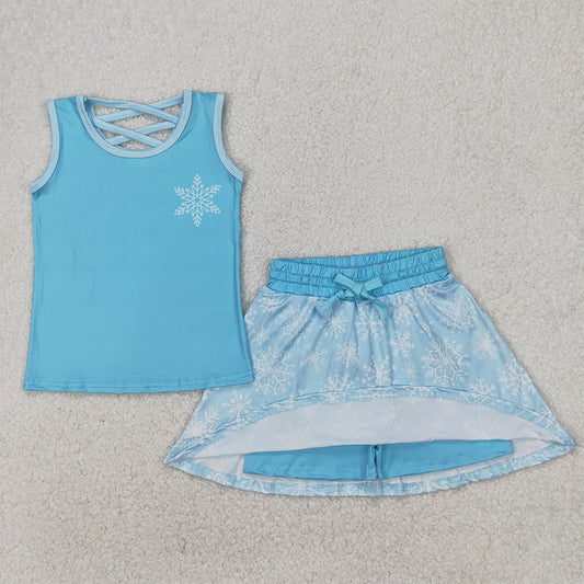 GSD2074   Baby Girls Blue Snowflake Princess Shirt Skirt Clothes Sets  D 3.31