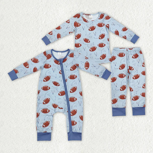 Match Baby Boys Blue Football Bamboo Rompers Pajamas  D 3.26