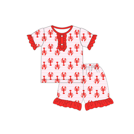 pre-order GSSO1033 Crayfish pink striped red lace short-sleeved shorts pajama set